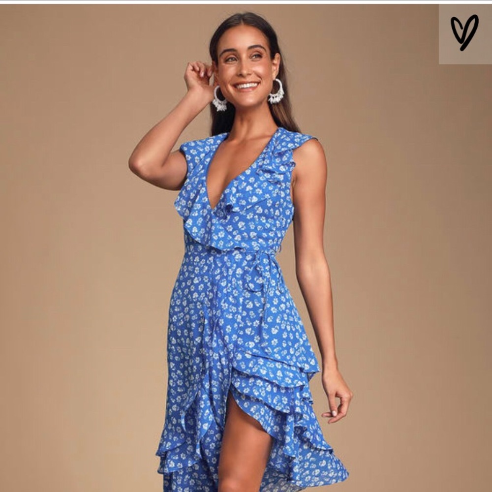 Lulus blue floral wrap dress